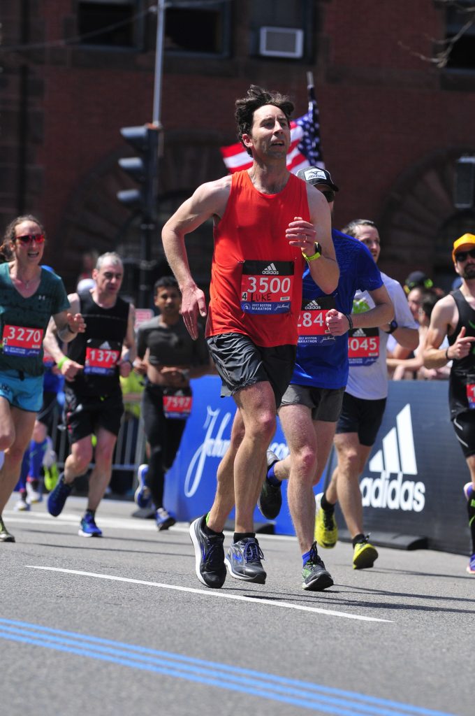 Coming down the homestretch on Boylston Street, Boston Marathon 2017. Finished in 3:10:21. This year was especially tough, as it was a bit hot with temperatures in the 70s. But I ran fast enough to qualify again for a fourth straight year. See you in Boston again in April 2018.